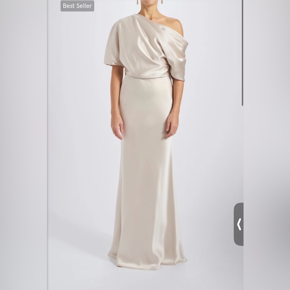 Amsale One-Shoulder Satin Maxi in Soft Cream